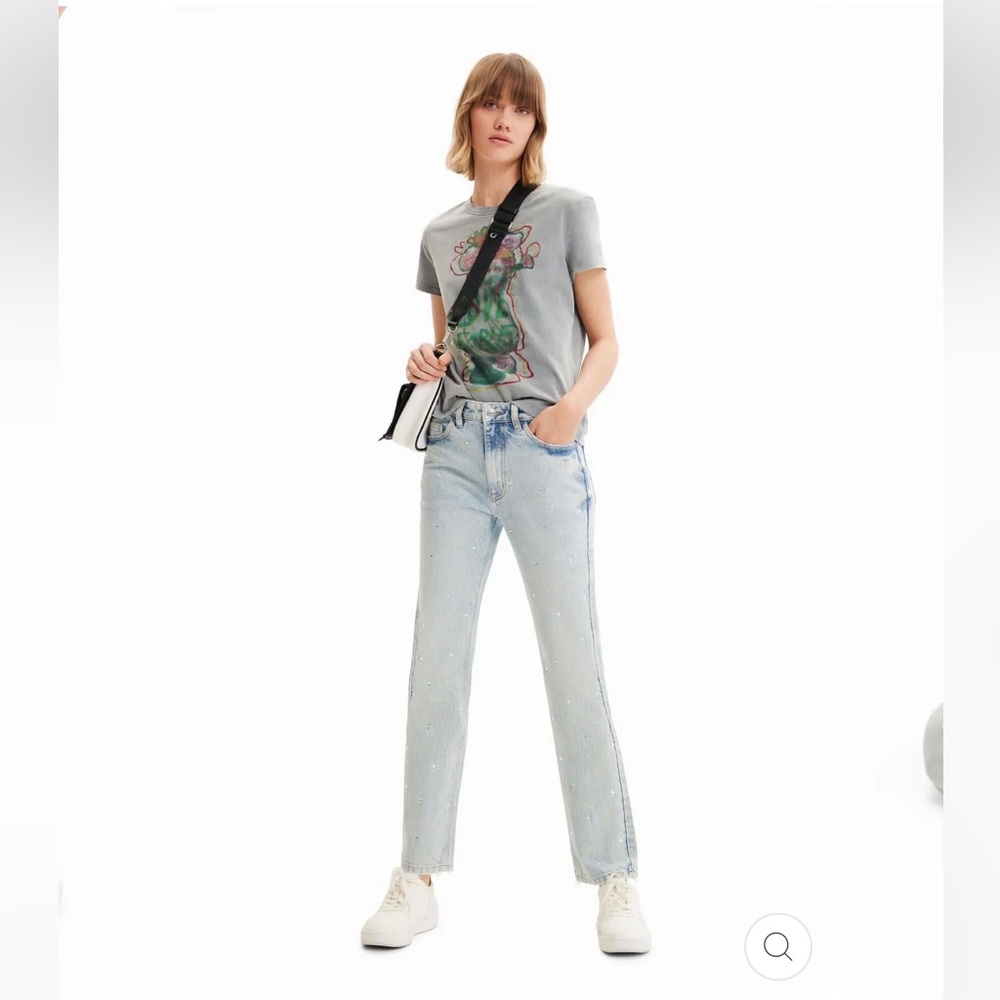DESIGUAL Straight jeans with rhinestones